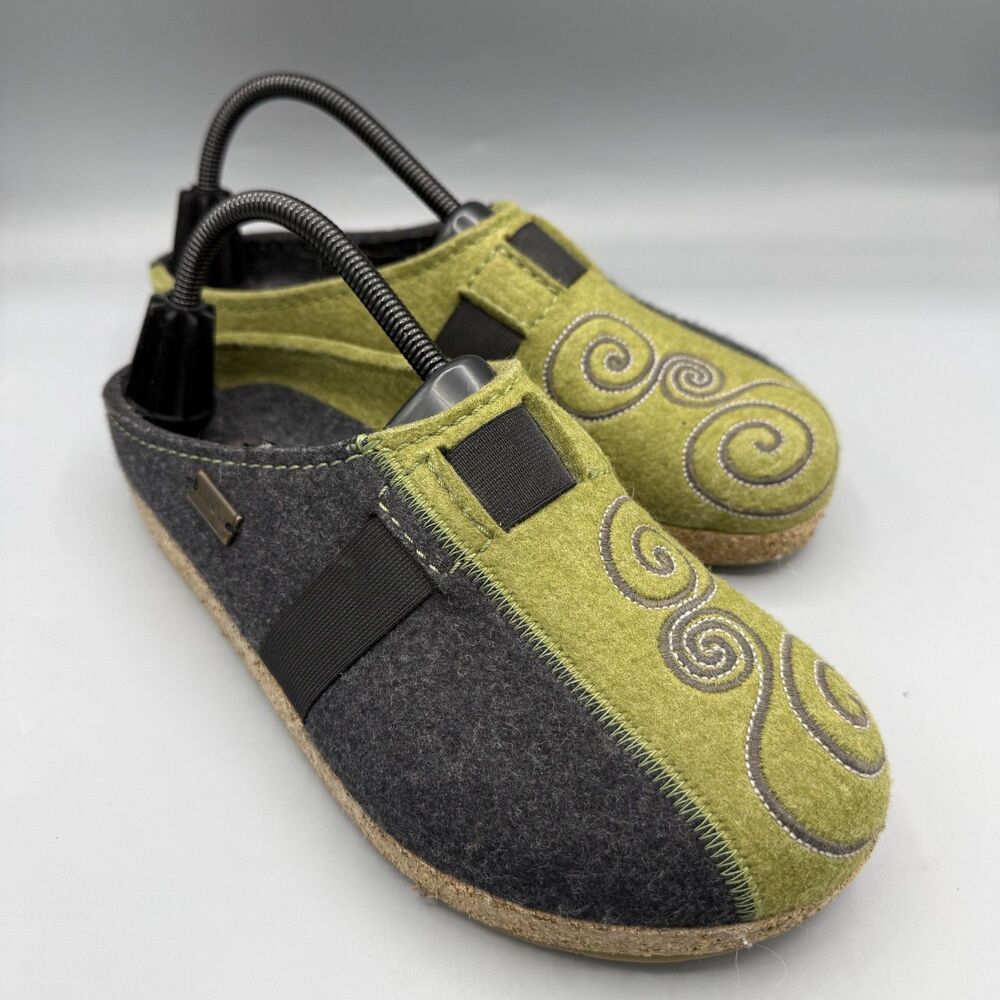Haflinger Unisex MAGIC SWIRL Green Wool Clog Slipper 40 EU Womens 9 US Slip On